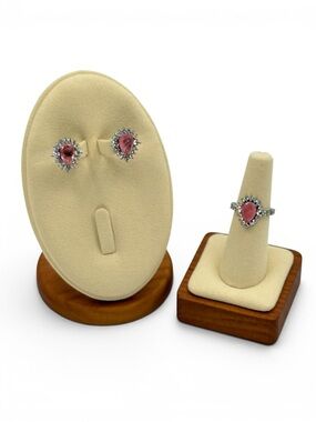 Pink Teardrop Halo Ring with Matching Stud Earrings‎